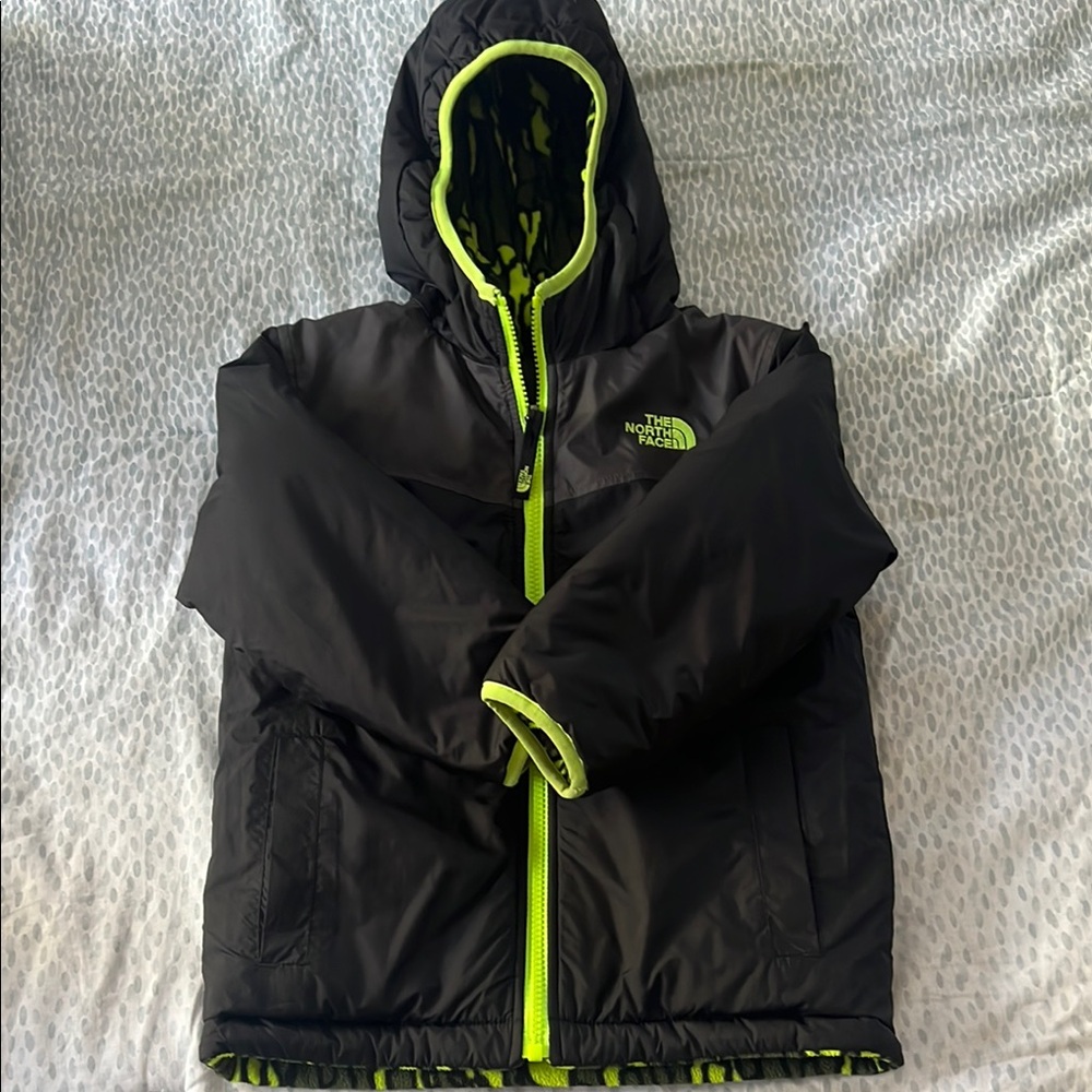 The North Face Kids Black and Neon Green Jacket